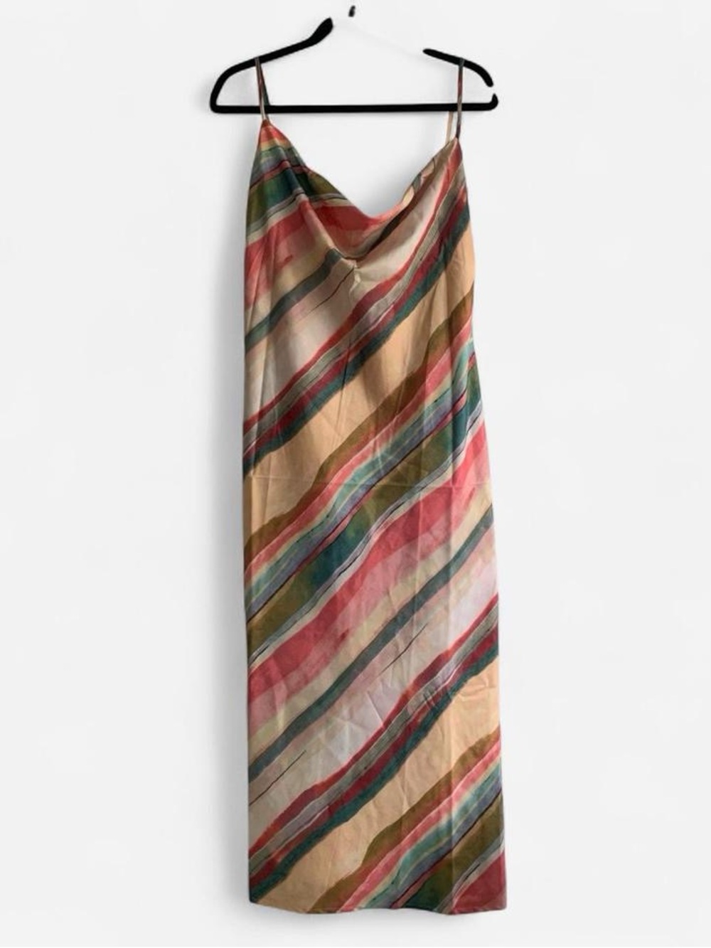 Commense Watercolor Multicolor Stripe Cowl Neck Slip Maxi Dress XL NWT